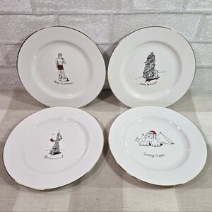 Merry Masterpieces 4 Dessert Plates 1st Edition Collectible Funny Landmarks 8"